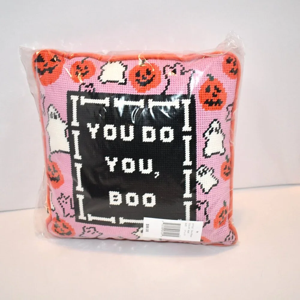 Furbish You Do You, Boo Needlepoint Pillow 11” x 11” NWT